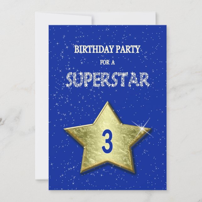 3rd Birthday Party for a Superstar Invitation (Front)