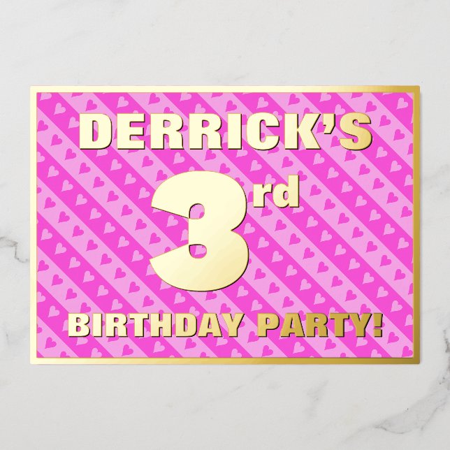 3rd Birthday Party — Fun Pink Hearts and Stripes (Front)