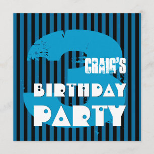 3rd Birthday Party Grunge and Stripes Z03P Invitation