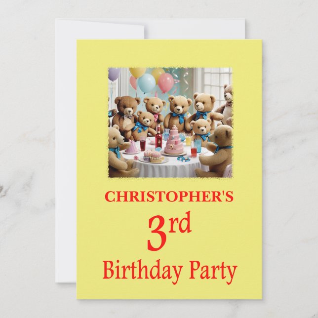 3rd Birthday Party Invitation Teddy Bears Party (Front)