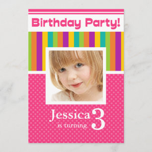 3rd Birthday Party Invitations Fun Neon GIRL