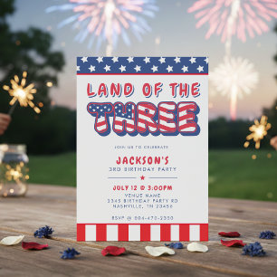 3rd Birthday Party Patriotic USA Flag July 4th Invitation