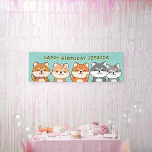 3rd Birthday Party Shiba Inu Puppies Customizable Banner