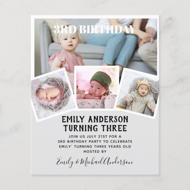 3RD Birthday Photo Collage Invite Boy Girl Mixed Flyer (Front)