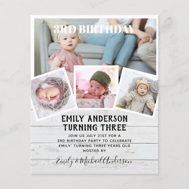 3RD Birthday Photo Collage Invite Boy Girl Mixed Flyer (Front)
