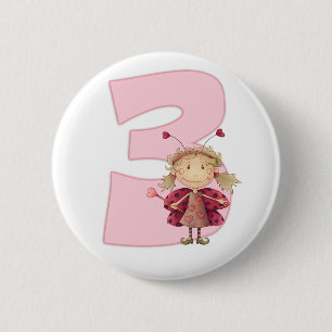 3rd birthday pinbadge , ladybird fairy pinbadge 2 inch round button