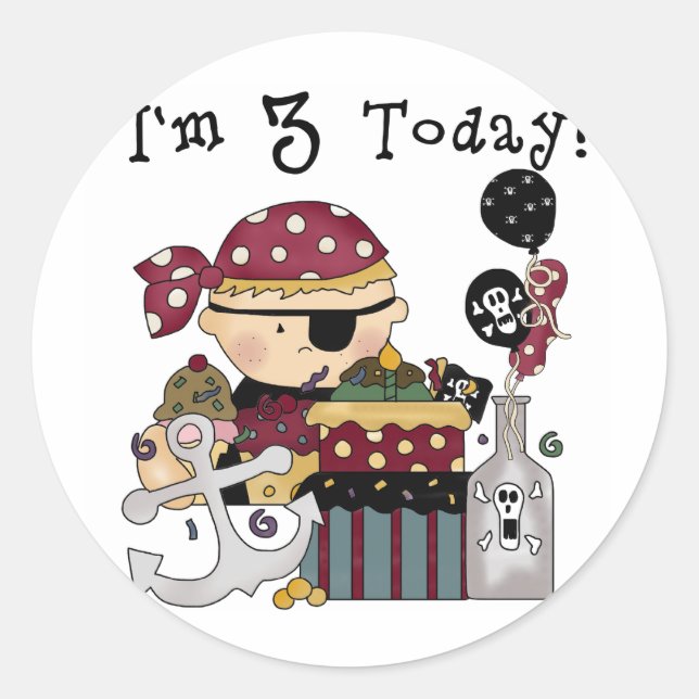 3rd Birthday Pirate Tshirts and Gifts Classic Round Sticker (Front)