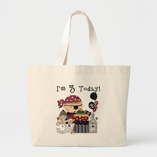3rd Birthday Pirate Tshirts and Gifts Large Tote Bag (Front)