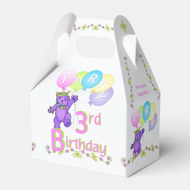 3rd Birthday Princess Bear Custom Favor Box (Front Side)