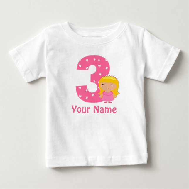 3rd Birthday Princess Personalized T-shirt (Front)
