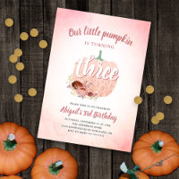 3rd Birthday Pumpkin Rose Gold Glitter