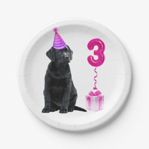 3rd Birthday Puppy Theme- Cute Dog Pink Girl Pawty Paper Plate