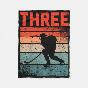 3rd Birthday Retro Ice Hockey 3 Years Old Boy Girl Fleece Blanket