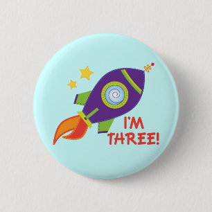 3rd Birthday Rocketship Space Party Button Gift