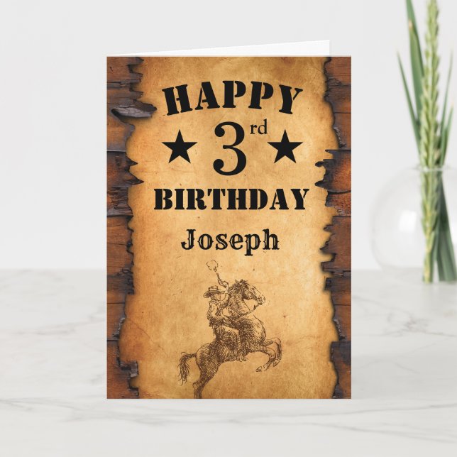 3rd Birthday Rustic Country Western Cowboy Horse Card (Front)