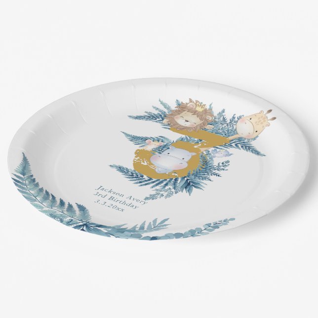 3rd Birthday Safari Animals Custom Paper Plate (Angled)