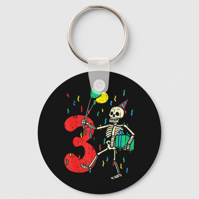 3rd Birthday Skeleton Halloween 3 Year Old Funny Keychain (Front)