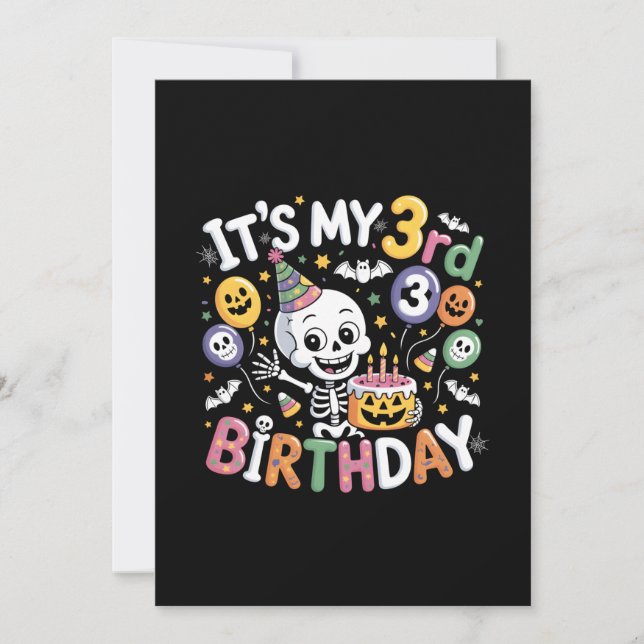 3rd Birthday Skeleton October Halloween Toddler Invitation (Front)