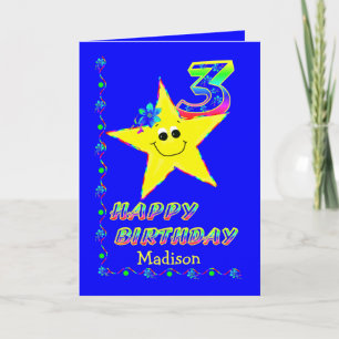 3rd Birthday Stars Custom Name Card