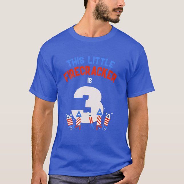 3Rd Birthday This Little FIRECRACKER Is 3 Firework T-Shirt (Front)