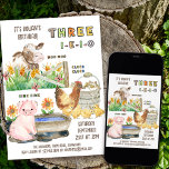 3rd Birthday Three I-E-I-O Boys Farm Animal Theme Invitation<br><div class="desc">"Three i-e-i-o" invitation to celebrate your little boy's 3rd birthday with a farm animal theme. Inspired by the eieio Old Macdonald nursery rhyme in the land of farming where the cows moo, the chicks cluck and the pigs oink! This editable invitation template is fully customizable with your party details, including...</div>