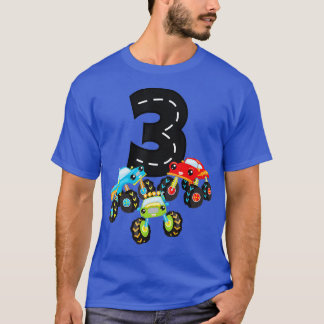3rd Birthday Three Monster Trucks Number 3 Birthda T-Shirt