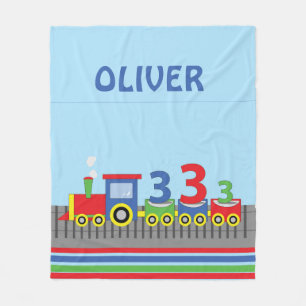 3rd Birthday Train Personalize Name Fleece Blanket