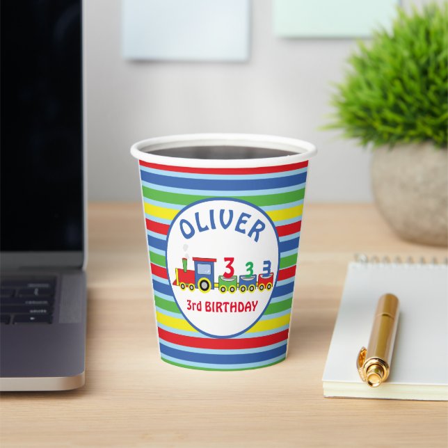 3rd Birthday Train Personalize Name Paper Cups (Insitu)