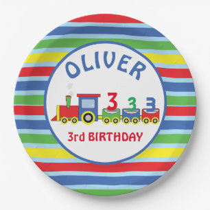 3rd Birthday Train Personalize Name Paper Plate