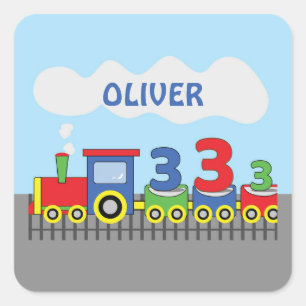 3rd Birthday Train Personalize Name Square Sticker