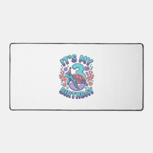 3rd Birthday Turtle Vintage Engraving Design_1 Desk Mat