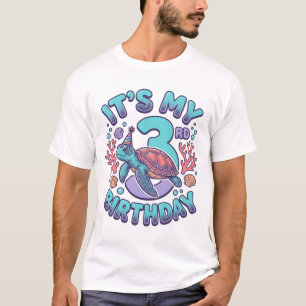 3rd Birthday Turtle Vintage Engraving Design_1 T-Shirt