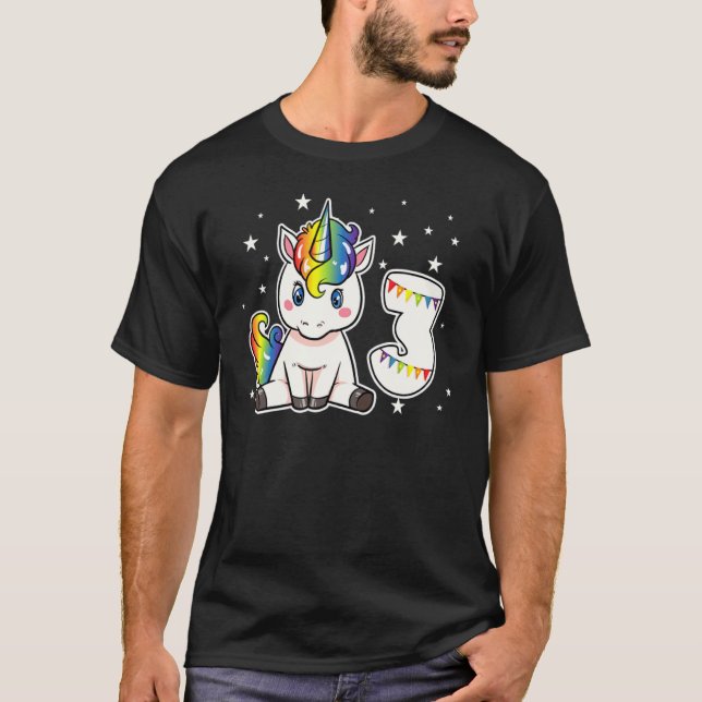 3rd Birthday Unicorn 3 Years Old Party Rainbow 1 T-Shirt (Front)