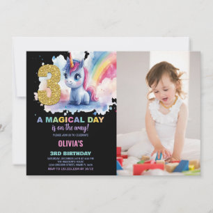 3rd Birthday Unicorn Birthday Invitations photo