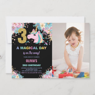 3rd Birthday Unicorn Birthday Invitations photo