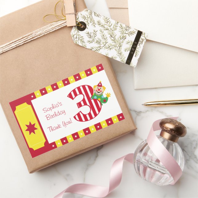 3rd Birthday Waving Circus Clown Stickers (Gifting)
