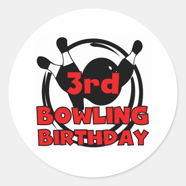 3rd Bowling Birthday Classic Round Sticker (Front)