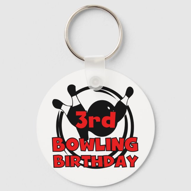 3rd Bowling Birthday Tshirts and Gifts Keychain (Front)