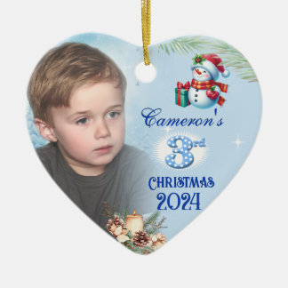 3rd Christmas Personalized Boy's Photo Heart Gift Ceramic Ornament