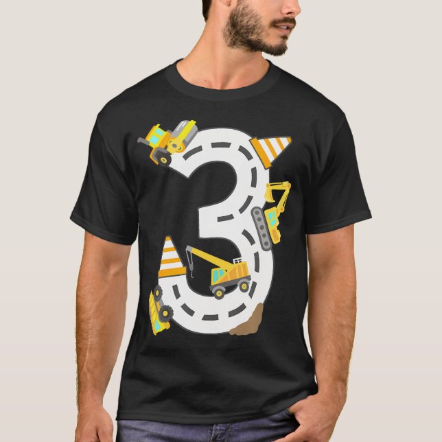 3Rd Construction Birthday Party Excavator Boys 3 Y T-Shirt (Front)