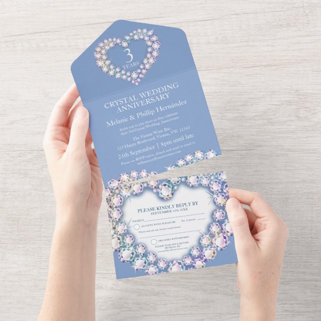 3rd crystal wedding anniversary light blue all in one invitation (Tearaway)
