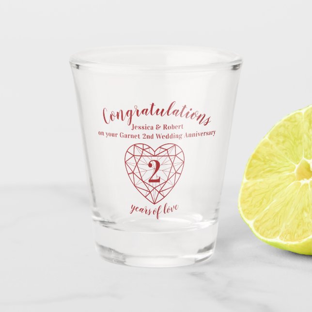 3rd garnet wedding anniversary 2 years of love shot glass (Front)