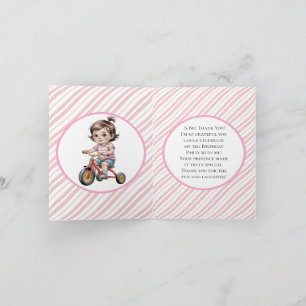 3rd. Girl's Birthday on a Tricycle Party Thank You Card