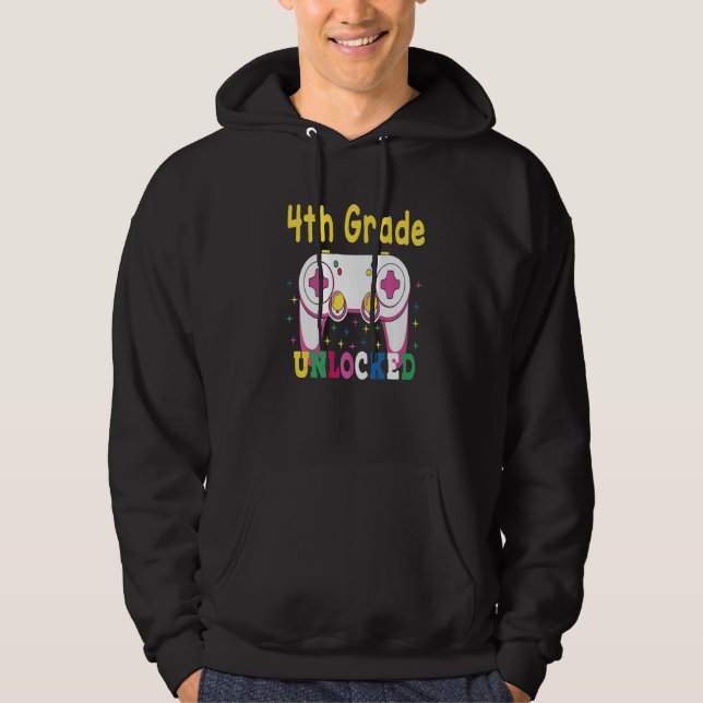 3rd Grade Achieved 4th Grade Unlocked Retro Colorf Hoodie (Front)
