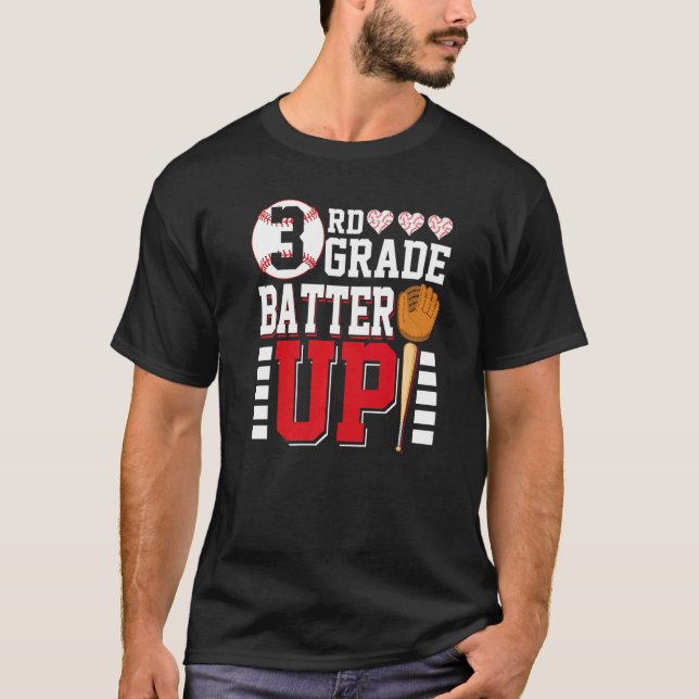 3rd Grade Back To School  3rd Grade Batter Up Base T-Shirt (Front)