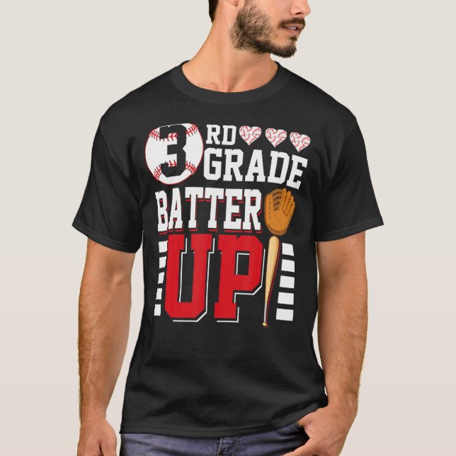 3rd Grade Back To School  3rd Grade Batter Up Base T-Shirt (Front)