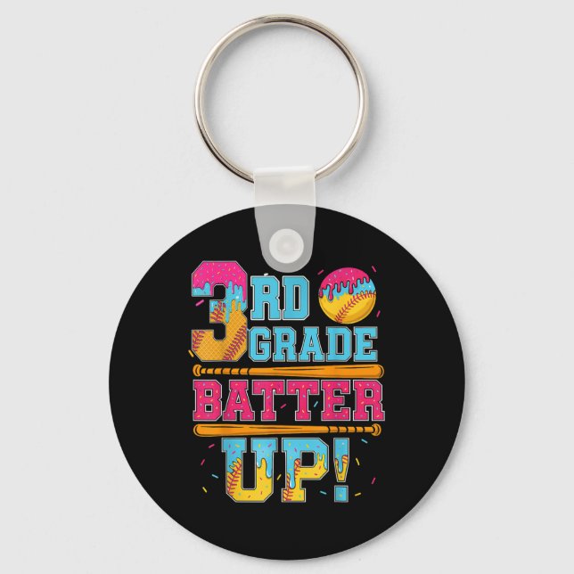 3rd Grade Batter Up Softball Baseball Basketball B Keychain (Front)