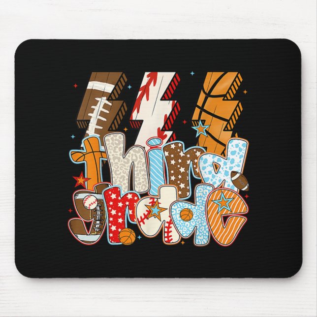 3rd Grade Boys Lightning Bolt Football Baseball Ba Mouse Pad (Front)