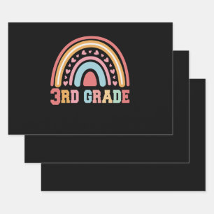 3rd Grade Cute Rainbow Back To School Student Gift Wrapping Paper Sheet