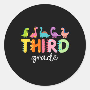 3rd Grade Dinosaur Ck To School First Day Of Schoo Classic Round Sticker